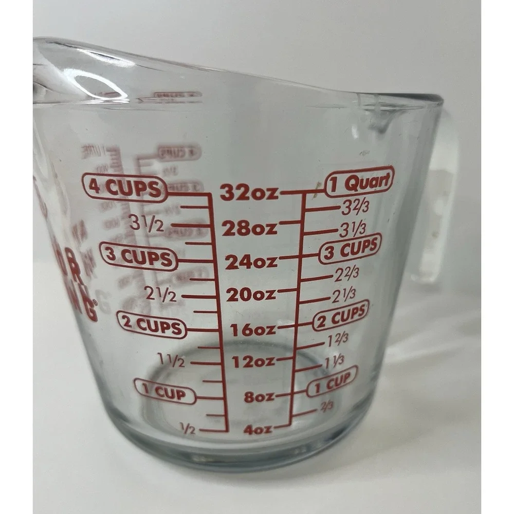 Vintage Anchor Hocking Glass Measuring Cup 4 Cups 32 Oz 1 Liter